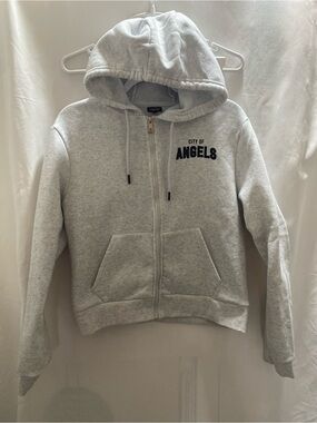 Angel Cult Gray Fleece Full Zip Hoodie City of Angels Logo Y2K  Womens Medium